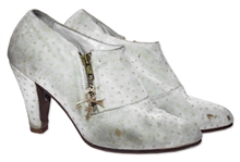 Prince Stage-Worn Ruffled Cream Blouse -- & Matching Self-Covered Shoes With His Personal Symbol as Zipper Pulls