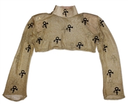 Prince Gold Mesh Costume -- Custom Stage Wardrobe Made With Prince's Personal Symbol in Black on The Shirt