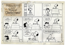 Charles Schulz Hand-Drawn Sunday Peanuts Comic Strip From 1974 Featuring Snoopy & Lucy