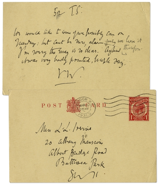Virginia Woolf Autograph Letter Signed