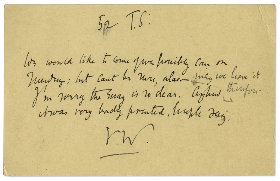 Virginia Woolf Autograph Letter Signed