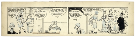 Chic Young Hand-Drawn Blondie Comic Strip From 1931 Titled The Pedestrian -- Dagwood Is Recovering From a Broken Heart