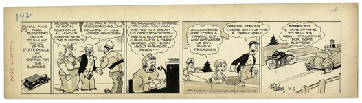 Chic Young Hand-Drawn Blondie Comic Strip From 1931 Titled An Anemic Bloodhound -- Blondie & Dagwood Try to Elope!