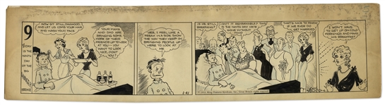 Chic Young Hand-Drawn Blondie Comic Strip From 1933 Titled Thanks For The Tip -- Day 9 of Dagwoods Famous Hunger Strike!