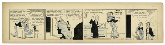 Chic Young Hand-Drawn Blondie Comic Strip From 1933 Titled Another Not To Be Forgotten Day -- Dagwood & Blondie Get Married Again in Front of a Justice of the Peace