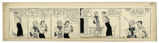 Chic Young Hand-Drawn Blondie Comic Strip From 1934 Titled The Lone Wolf