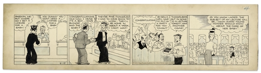 Chic Young Hand-Drawn Blondie Comic Strip From 1934 Titled One Man In A Thousand -- Dagwood & Blondie Have a New Baby Boy!