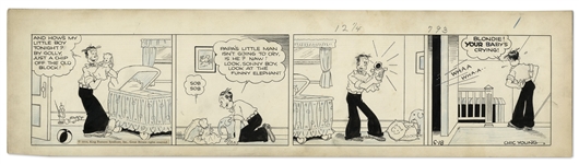 Chic Young Hand-Drawn Blondie Comic Strip From 1934 Titled Resigned Ownership -- Dagwood Copes With Fatherhood