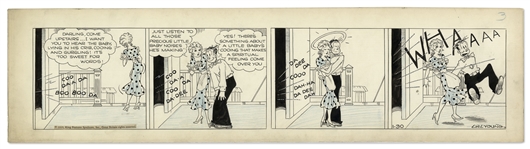 Chic Young Hand-Drawn Blondie Comic Strip From 1935 Titled A Minor Key -- Dagwood & Blondie Experience the Ups & Downs of Parenthood