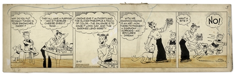 Chic Young Hand-Drawn Blondie Comic Strip From 1939 Titled The Big, Bad Wolf -- Dagwood Makes One of His Signature Sandwiches