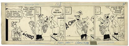 Chic Young Hand-Drawn Blondie Comic Strip From 1944 Titled A Slight Case Of Distemper!