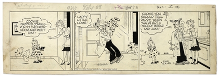 Chic Young Hand-Drawn Blondie Comic Strip From 1944 Titled His Hors doeuvres Before Dinner