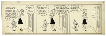 Chic Young Hand-Drawn Blondie Comic Strip From 1944 Titled The Family Skeleton