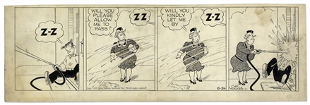 Chic Young Hand-Drawn Blondie Comic Strip From 1944 Titled Local Showers In The Suburbs!