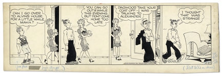 Chic Young Hand-Drawn Blondie Comic Strip From 1945 Titled An Unusual Occurrence