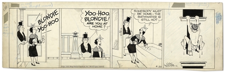 Chic Young Hand-Drawn Blondie Comic Strip From 1945 Titled The Private Life Of A Goldfish