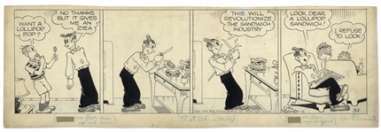 Chic Young Hand-Drawn Blondie Comic Strip From 1946 Titled Thats Our Pop! -- Starring Dagwood Making One of His Infamous Sandwiches