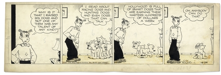 Chic Young Hand-Drawn Blondie Comic Strip From 1946 Titled But It Takes Practice! -- Featuring Daisy & Her Puppies
