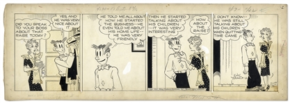 Chic Young Hand-Drawn Blondie Comic Strip From 1947 Titled But Money Talks!