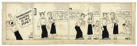 Chic Young Hand-Drawn Blondie Comic Strip From 1949 Titled Is He Smoking!!