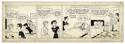 Chic Young Hand-Drawn Blondie Comic Strip From 1949 Titled Stagnant Stops
