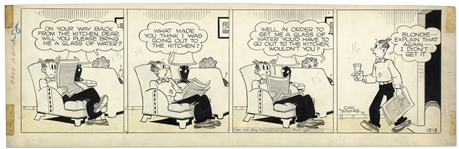 Chic Young Hand-Drawn Blondie Comic Strip From 1949 Titled Thats Water Under The Bridge, Dear!