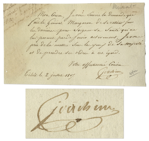 Joachim Murat ''The Dandy King'' Letter Signed Mentioning Napoleon Bonaparte