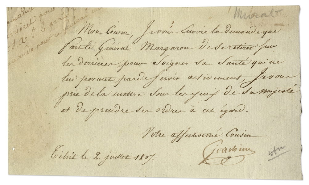 Joachim Murat ''The Dandy King'' Letter Signed Mentioning Napoleon Bonaparte