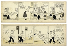 2 Chic Young Hand-Drawn Blondie Comic Strips From 1950 Titled Practically A Grass Window and Shes No Lady