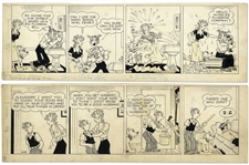 2 Chic Young Hand-Drawn Blondie Comic Strips From 1950 Titled Resting On His Laurels and And It Starts With A Drip