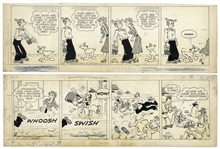 2 Chic Young Hand-Drawn Blondie Comic Strips From 1951 Titled The Mutts A Genius! and Hit And Run