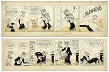 2 Chic Young Hand-Drawn Blondie Comic Strips From 1952 Titled Teammate With No Giddyup and Second Fiddle!