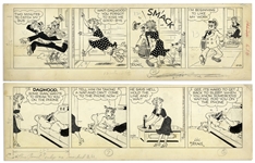 2 Chic Young Hand-Drawn Blondie Comic Strips From 1953 Titled Post Office Is His Favorite Game and Dagwood Counts Sheep