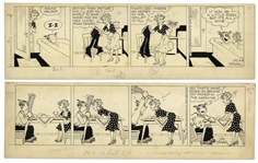 2 Chic Young Hand-Drawn Blondie Comic Strips From 1954 Titled Liquidated Assets and Sneaking a Review