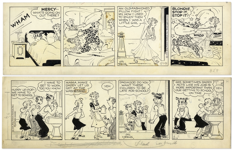 2 Chic Young Hand-Drawn ''Blondie'' Comic Strips From 1956 & 1957