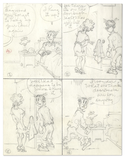 2 Chic Young Hand-Drawn ''Blondie'' Comic Strips From 1971 -- With Chic Young's Original Preliminary Artwork for Both