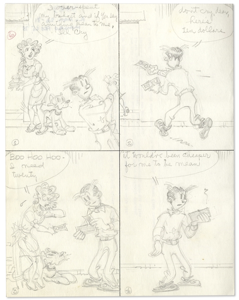 2 Chic Young Hand-Drawn ''Blondie'' Comic Strips From 1973 -- With Chic Young's Original Preliminary Artwork for Both