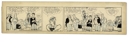 Chic Young Hand-Drawn Blondie Comic Strip From 1933 Titled Apartment Hunting -- Dagwood & Blondie Return From Their Honeymoon