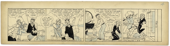 Chic Young Hand-Drawn Blondie Comic Strip From 1933 Titled One Large Happy Family