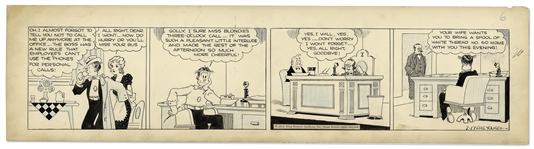Chic Young Hand-Drawn Blondie Comic Strip From 1934 Titled Sew-in Time