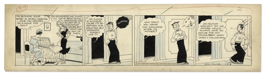 Chic Young Hand-Drawn Blondie Comic Strip From 1934 -- Blondie Muses on Names for Their New Baby