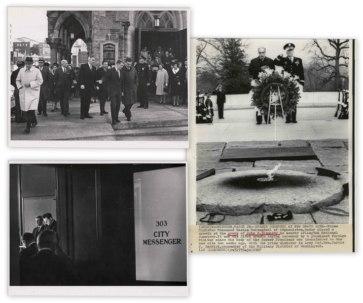 Three Original Press Photos From President John F. Kennedy's Memorial Service & Gravesite -- 1963 & 1964