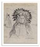 Rare Oscar Edmund Berninghaus Native American Chief Pencil Sketch Signed