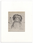 Rare Oscar Edmund Berninghaus ''Native American Chief'' Pencil Sketch Signed