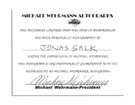 Polio Vaccine Pioneer Jonas Salk Signed 8'' x 10'' Photo
