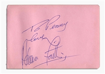 Adam Faith Signature, To Penny love Adam Faith -- on 5.75 x 4 Pink Album Page -- Near Fine