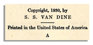 S.S. Van Dine Signed First Edition ''The Scarab Murder Case'' -- 1930 Philo Vance Whodunnit