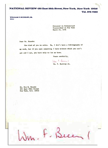 William F. Buckley Jr. Typed Letter Signed on National Review Letterhead