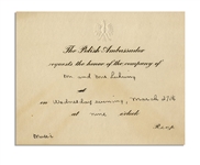 1930s Invitation From U.S. Polish Ambassador -- 5.5 x 4.5 -- With White House Envelope From 1933 -- Very Good Condition