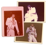 Elvis Presley in 17 October 1976 at a Bloomington, Minnesota Concert -- Lot of Three Satin-Finish Photos: Two 4.5 x 3.5 & One 3.5 x 4.75 -- Very Good